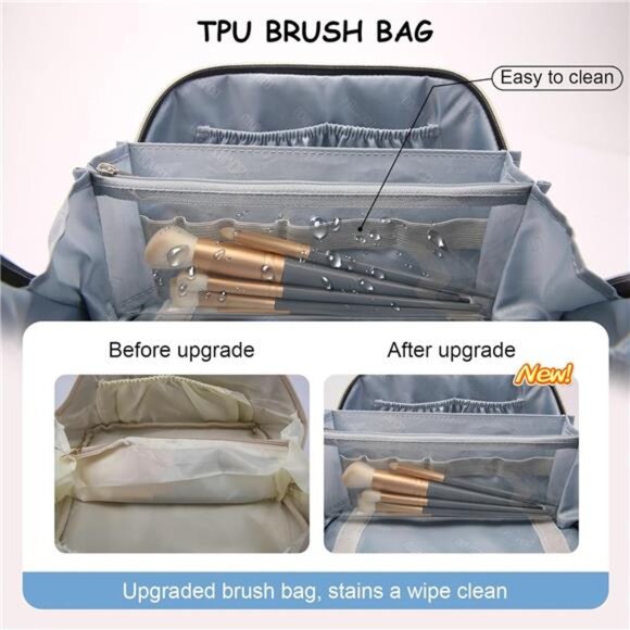 Travel Makeup Bag Set for Women 3 Pcs Waterproof Cosmetic Organizer Vegan Leathe - Picture 6 of 7